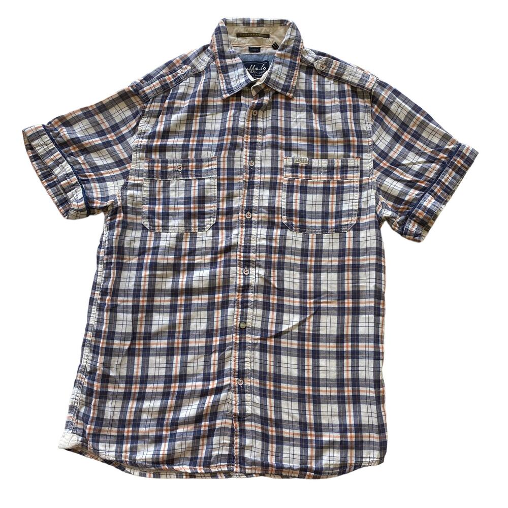 Buffalo by David Britton Men Plaid Blue Orange Short Sleeve Collared Shirt L